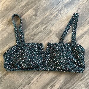 Time and Tru Leopard Print Bikini Top - Green and Black